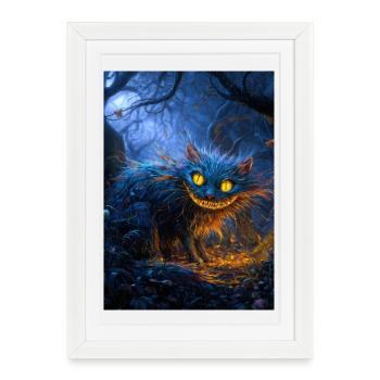 Chat bleu du Cheshire au clair de lune - Affiche encadrée (27 × 37 cm) - blanc - Devant