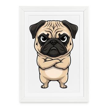 Mops Cartoon mürrisch grumpy sauer genervt süß - Affiche encadrée (27 × 37 cm) - blanc - Devant