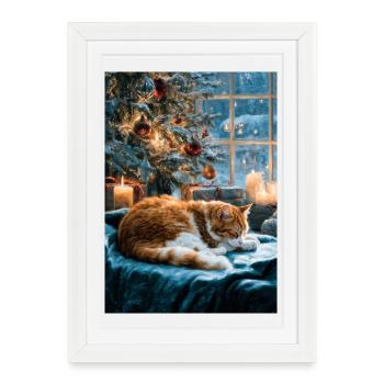Cozy Christmas Cat Nap - Framed poster (27 × 37 cm) - white - Front
