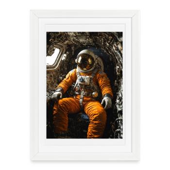 Astronaute en combinaison orange à l’intérieur de la capsule - Affiche encadrée (27 × 37 cm) - blanc - Devant