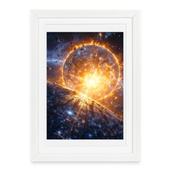 Solar Cataclysm Over Neon Dreadnought - Framed poster (27 × 37 cm) - white - Front