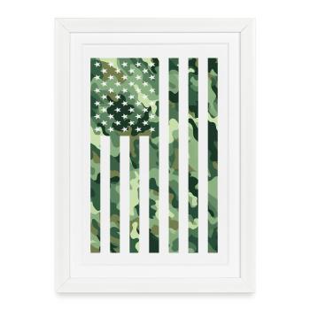 Drapeau des États-Unis Camo Camouflage Armée Militaire - Affiche encadrée (27 × 37 cm) - blanc - Devant
