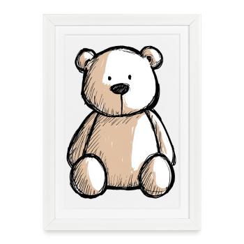 nounours, ours en peluche, petit ourson mignon - Affiche encadrée (27 × 37 cm) - blanc - Devant