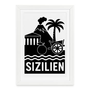 Silhouette Sicile - Affiche encadrée (27 × 37 cm) - blanc - Devant