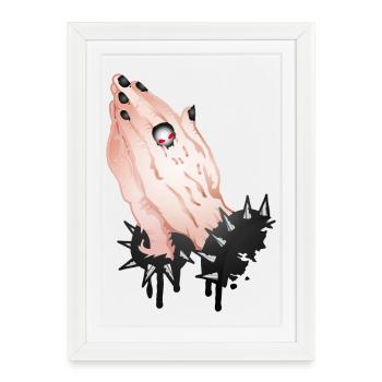 Mains Prières Gothiques Avec Bague Crâne - Affiche encadrée (27 × 37 cm) - blanc - Devant