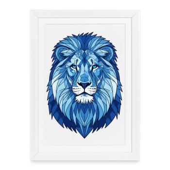 Lion géométrique bleu - Affiche encadrée (27 × 37 cm) - blanc - Devant