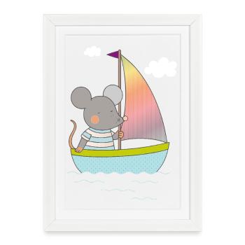 Mouse Sailing Happily on Colorful Boat - Framed poster (27 × 37 cm) - white - Front