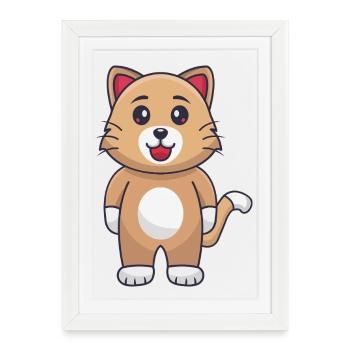 Chat de dessin animé - Affiche encadrée (27 × 37 cm) - blanc - Devant