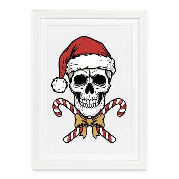 Crâne de Noël avec cannes de Noël - Affiche encadrée (27 × 37 cm) - blanc - Devant