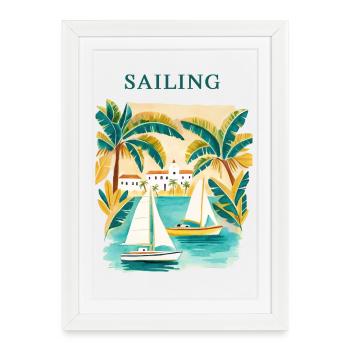 Tropical sailing dream at the harbor - Framed poster (27 × 37 cm) - white - Front