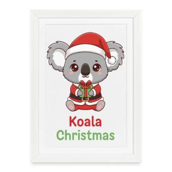 Koala Santa with Gift in Christmas Red - Framed poster (27 × 37 cm) - white - Front