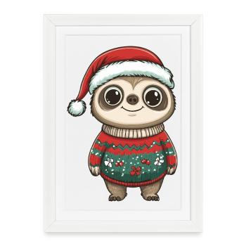 Sloth Christmas Xmas - Framed poster (27 × 37 cm) - white - Front