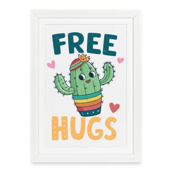 Cactus Mignon Câlins Gratuits - Affiche encadrée (27 × 37 cm) - blanc - Devant