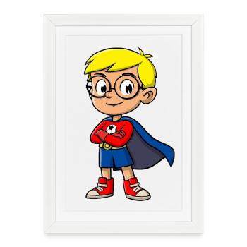 Petit super-héros avec des lunettes - Affiche encadrée (27 × 37 cm) - blanc - Devant