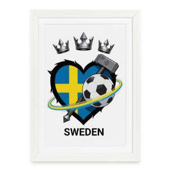 Sweden Football Hammer Heart Fan Design - Gerahmtes Poster (27 × 37 cm) - Weiß - Vorne