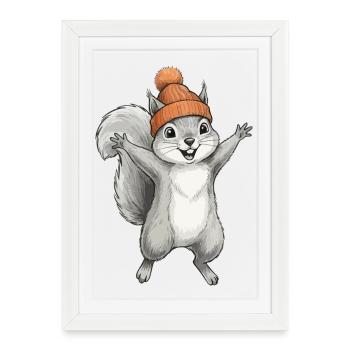 Écureuil avec un bonnet - Affiche encadrée (27 × 37 cm) - blanc - Devant
