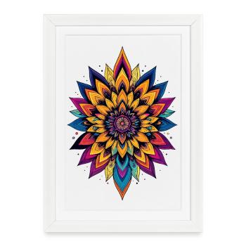 Étoile fleur colorée de mandala de fleurs LSD - Affiche encadrée (27 × 37 cm) - blanc - Devant