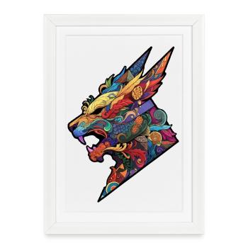 Dragon Kaléidoscopique : Feu du folklore - Affiche encadrée (27 × 37 cm) - blanc - Devant