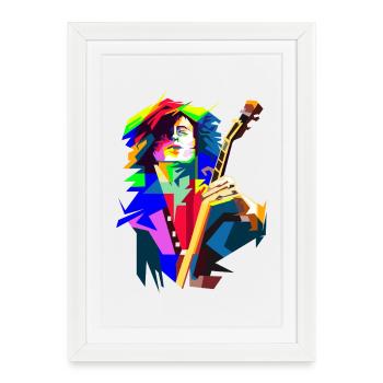 Rock And Roll Guitarist In Stage Action Pop Art - Framed poster (27 × 37 cm) - white - Front