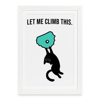 Le chat rocheux s’accroche à la prise d’escalade - Affiche encadrée (27 × 37 cm) - blanc - Devant