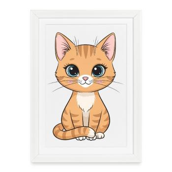 Kitten Cartoon: Orange Striped Fur - Framed poster (27 × 37 cm) - white - Front