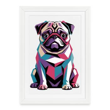 Colorful Geometric Pug - Vibrant Pop Art Dog - Framed poster (27 × 37 cm) - white - Front