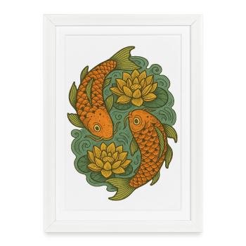 Art du cercle de carpes koï et de lotus - Affiche encadrée (27 × 37 cm) - blanc - Devant