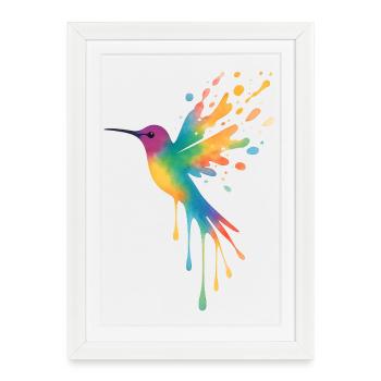 Colibri Aquarelle : Oiseau Multicolore Splash - Affiche encadrée (27 × 37 cm) - blanc - Devant