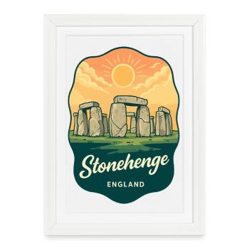 Badge de voyage Stonehenge Angleterre Vintage Sunset - Affiche encadrée (27 × 37 cm) - blanc - Devant