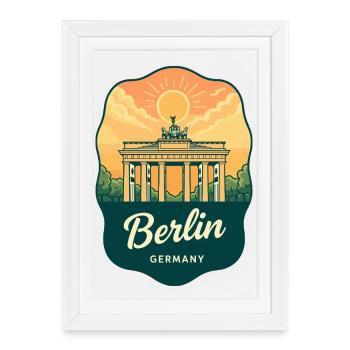 Badge de voyage rétro de Berlin Brandenburg Gate Allemagne - Affiche encadrée (27 × 37 cm) - blanc - Devant