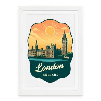 Badge de voyage rétro Sunset Angleterre de Londres Big Ben England - Affiche encadrée (27 × 37 cm) - blanc - Devant