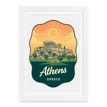 Insigne du Parthénon d’Athènes Vintage Sunset - Affiche encadrée (27 × 37 cm) - blanc - Devant