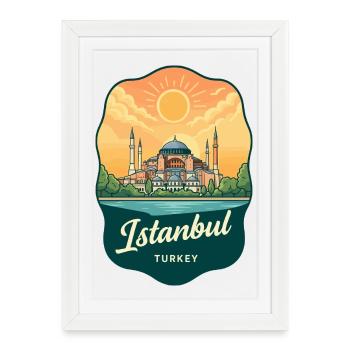 Insigne rétro de voyage d’Istanbul Hagia Sophia - Affiche encadrée (27 × 37 cm) - blanc - Devant