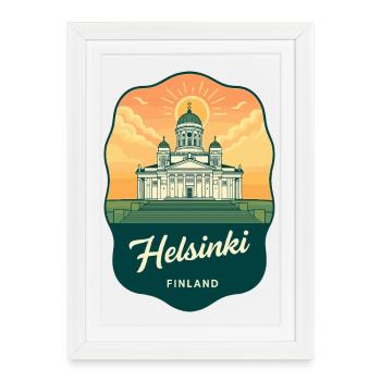 Helsinki Cathedral Vintage Travel Badge - Framed poster (27 × 37 cm) - white - Front