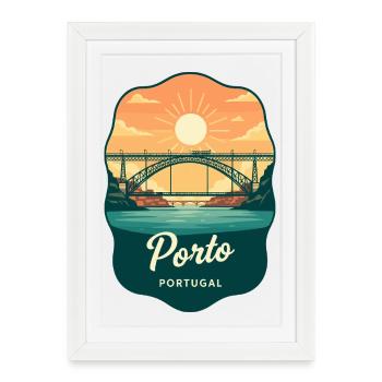 Insigne de voyage rétro du pont Luis de Porto Dom - Affiche encadrée (27 × 37 cm) - blanc - Devant