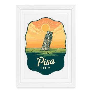 Pisa Leaning Tower Vintage Sunset Badge - Framed poster (27 × 37 cm) - white - Front