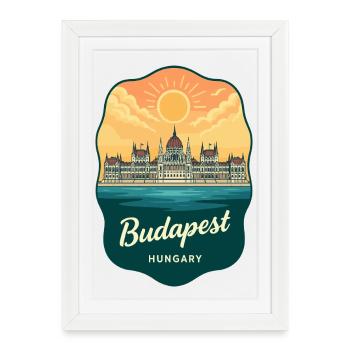 Insigne Vintage Sunset du Parlement de Budapest - Affiche encadrée (27 × 37 cm) - blanc - Devant