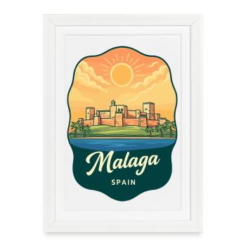 Malaga Alcazaba Vintage Sunset Travel Badge - Framed poster (27 × 37 cm) - white - Front