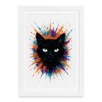Black Cat Watercolor Splash Art - Framed poster (27 × 37 cm) - white - Front