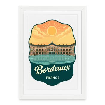 Emblème rétro de la Place de la Bourse à Bordeaux - Affiche encadrée (27 × 37 cm) - blanc - Devant