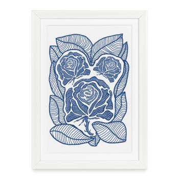Fleur de filigrane de rose bleue - Affiche encadrée (27 × 37 cm) - blanc - Devant