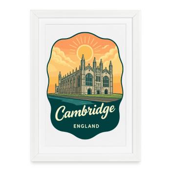 Insigne rétro du Cambridge Kings College - Affiche encadrée (27 × 37 cm) - blanc - Devant