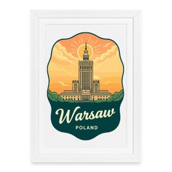 Warsaw Palac of Culture Retro Travel Badge - Framed poster (27 × 37 cm) - white - Front