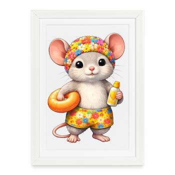 Cute mouse on summer vacation - Framed poster (27 × 37 cm) - white - Front