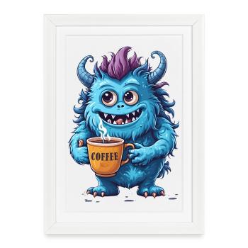 Monstre du café - Zombie caféine - Râle du matin - Affiche encadrée (27 × 37 cm) - blanc - Devant