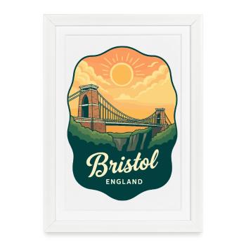 Bristol Clifton Bridge Vintage Sunset Badge - Framed poster (27 × 37 cm) - white - Front