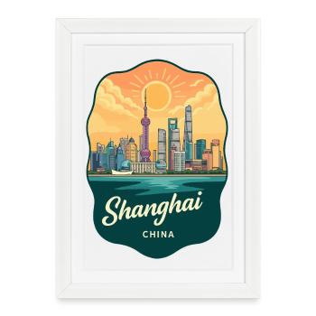 Shanghai Oriental Pearl Retro Sunset Badge - Framed poster (27 × 37 cm) - white - Front