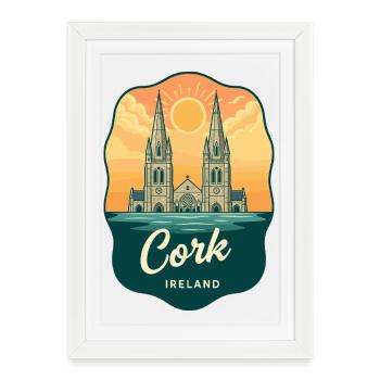 Cork Ireland Retro Sunset Travel Badge - Framed poster (27 × 37 cm) - white - Front