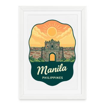 Insigne de voyage Intramuros Rétro Sunset de Manille - Affiche encadrée (27 × 37 cm) - blanc - Devant