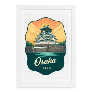Insigne de voyage rétro Sunset au Japon du château d’Osaka - Affiche encadrée (27 × 37 cm) - blanc - Devant